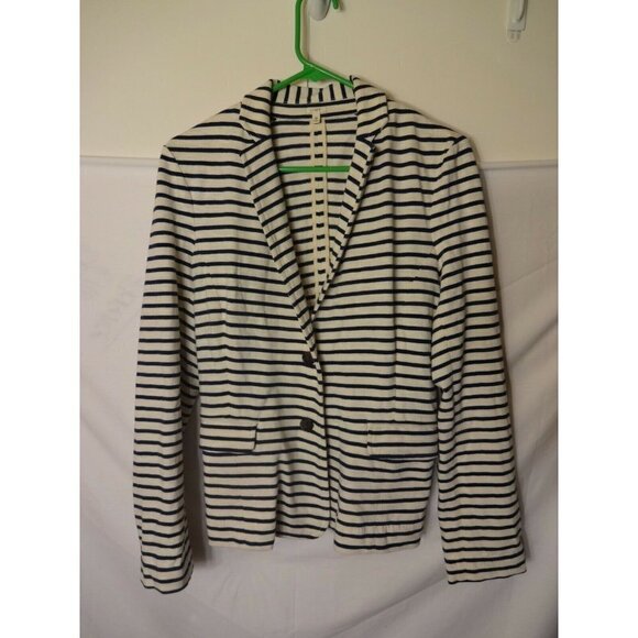 J CREW WOMENS CARDIGAN BLAZER WHITE BLUE 2 BUTTONS Size Medium - Picture 1 of 2